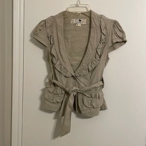 Cute khaki cap sleeve belted blouse